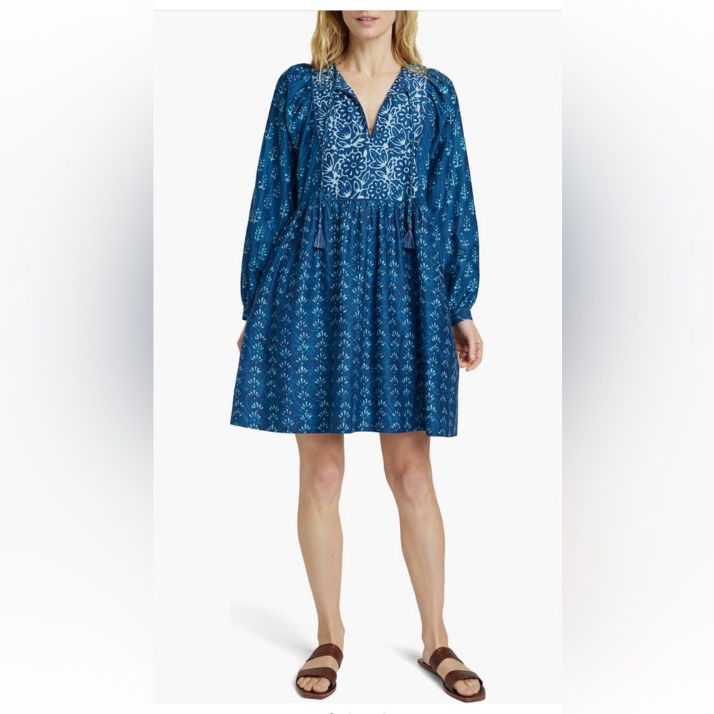 Faherty Solstice Mixed Print Long Sleeve Cotton & Silk Minidress